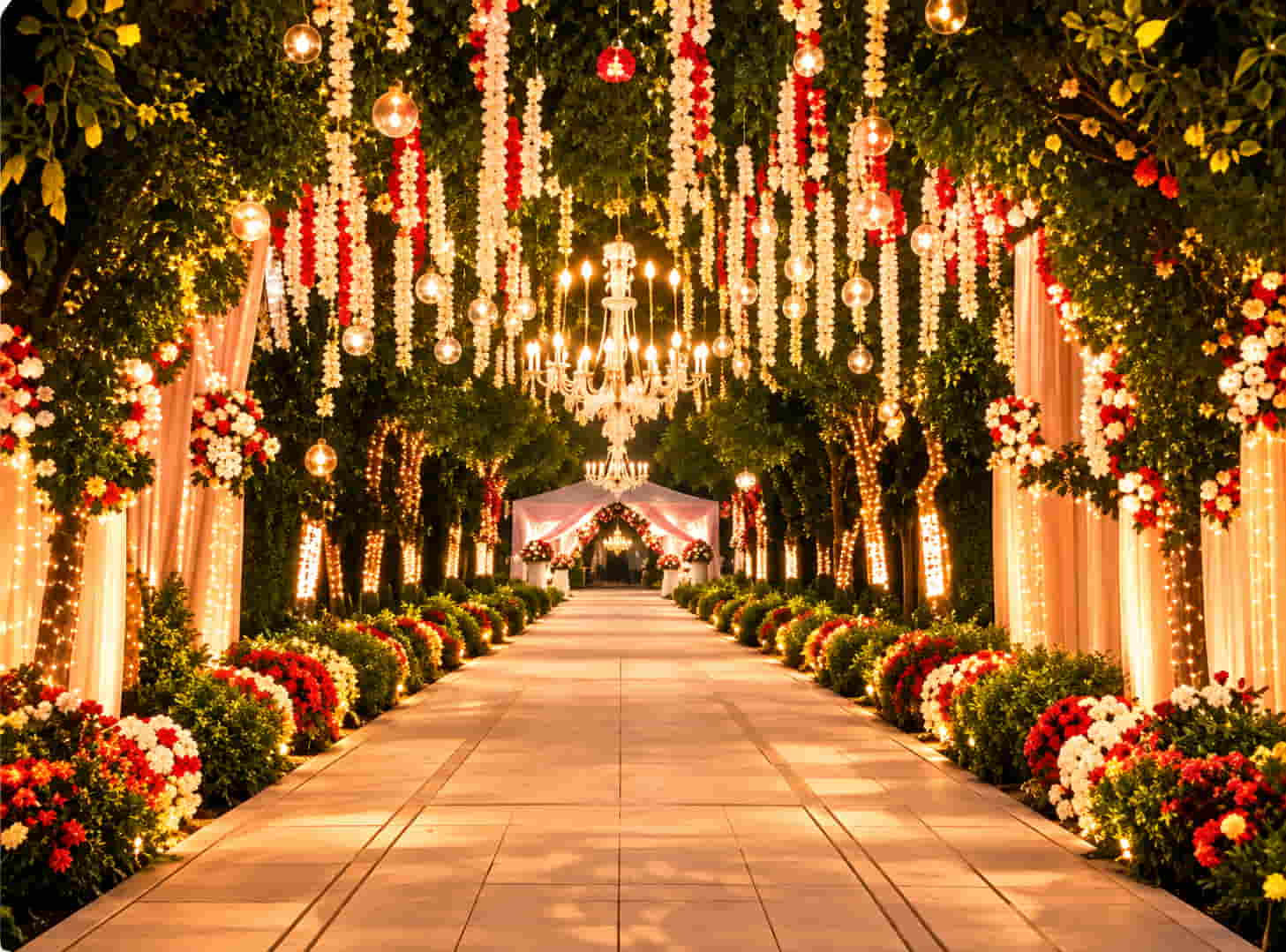 Illuminated wedding entrance pathway